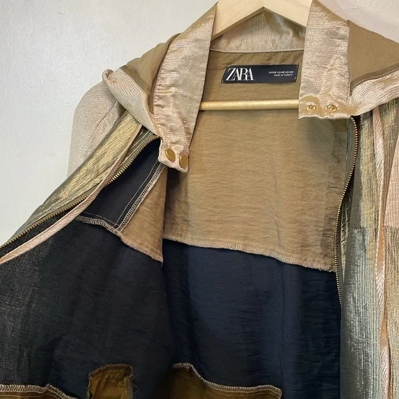 ZARA Shimmering 3 Tone Zip Front Light Jacket -XS-#0013 - Picture 6 of 8